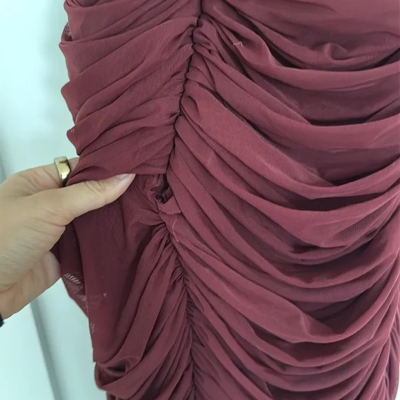 House of CB Sirene burgundy ruched bodycon midi dress SMALL Ruched Dress - Picture 8 of 12